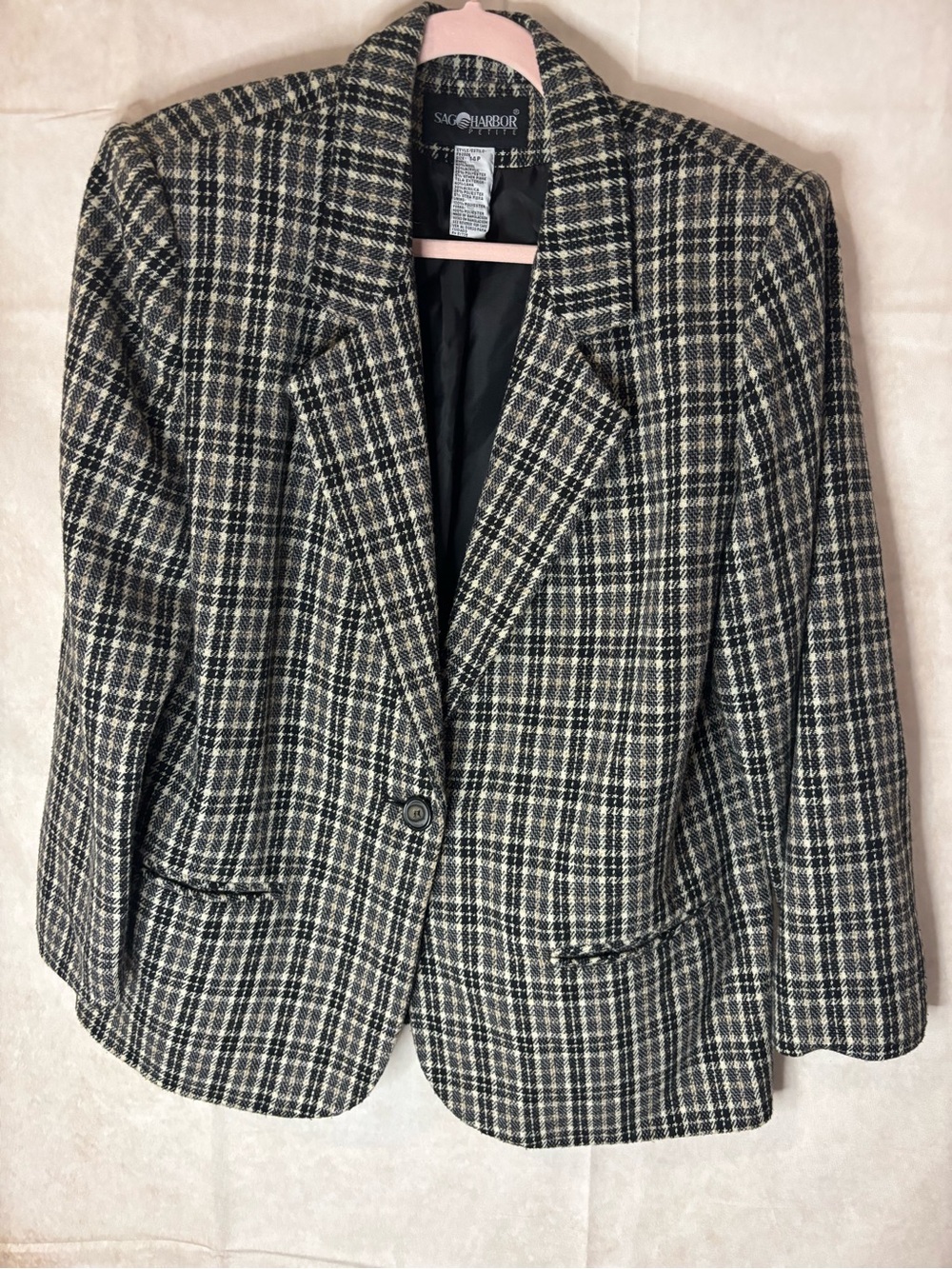 Sag Harbor Black and Cream Plaid Tailored Blazer